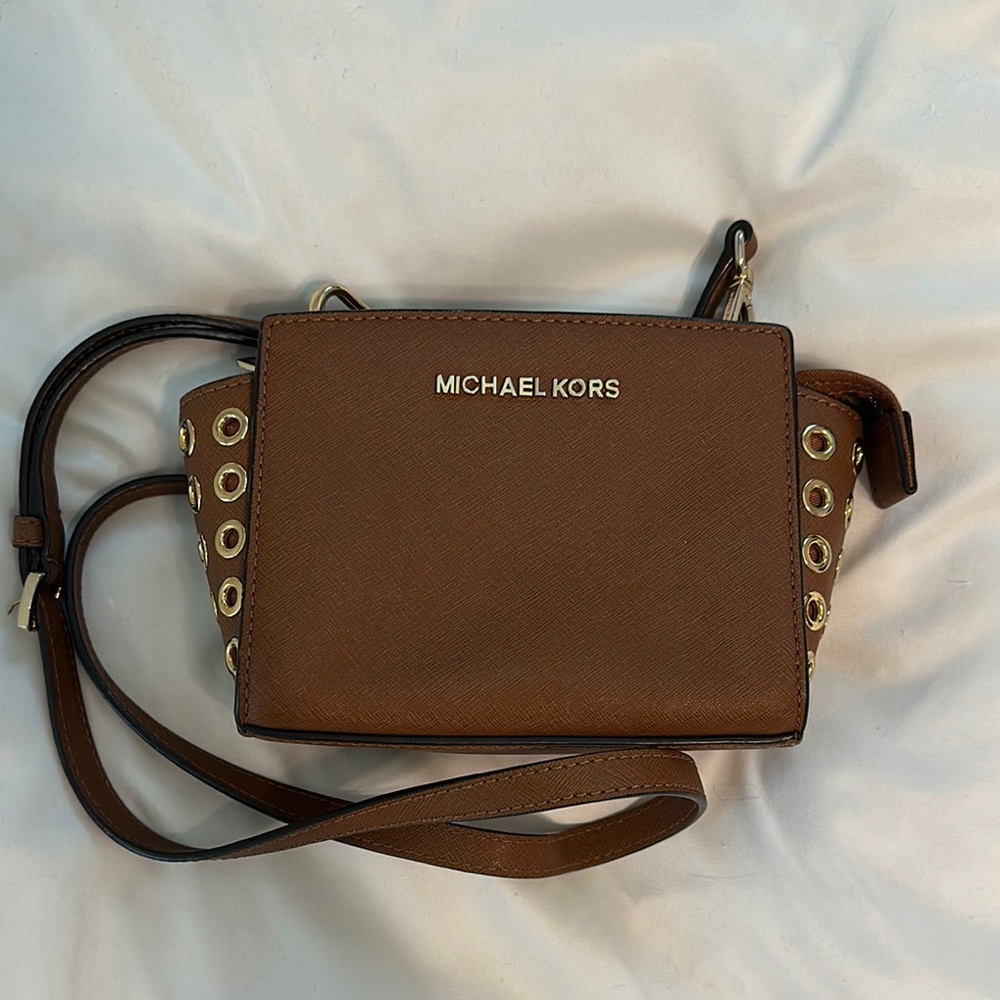 Michael Kors Brown and Gold Crossbody Bag with Adjustable Strap
